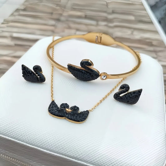 Elegant Swan Inspired Jewelry Set – Gold & Black